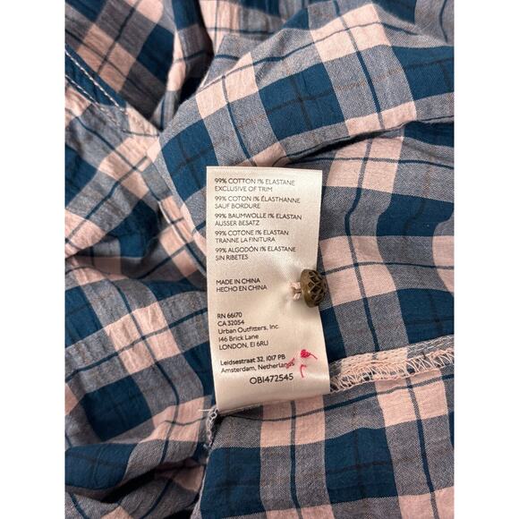 Anthropologie Top Medium Womens Pilcro Button Up Plaid Oversize Blue Pink Check - Picture 8 of 8